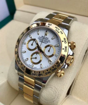 Stainless Steel Dual Color Strap With White Dial Chronograph Watch For Men
