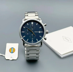 Fossil Silver Stainless Steel Strap Watch For Mens FS-S-BLUE Design Blue Dial For Man Best Gift Date Watch