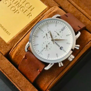 Fossil Chronograph White Dial with Brown Leather Strap Watch for Men FS-5403
