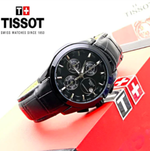 Tissot Chronograph Black Leather Men's Watch for Man Black Dial Case TS-4033BB