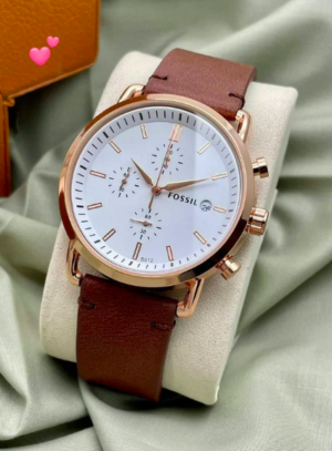 Fossil Chronograph White Dial with Leather Strap Watch for Men FS-5402