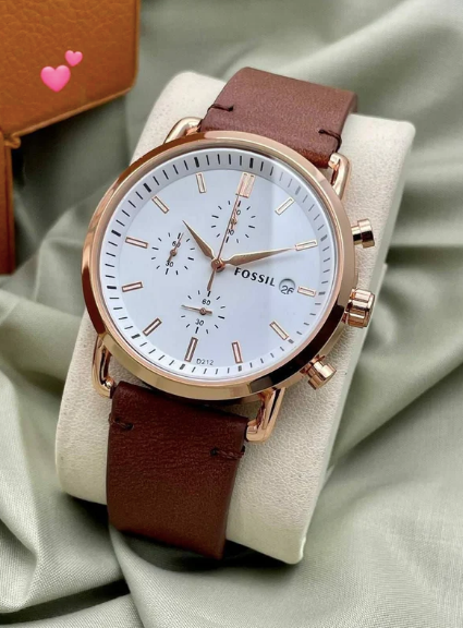 Fossil Chronograph White Dial with Leather Strap Watch for Men FS-5402