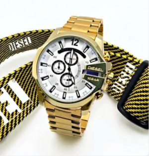 Diesel Mega Chief Chronograph Full Gold White Dial Men's Watch For Man DZ-4342 Gift