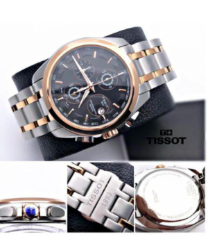 Tissot Chronograph Dual Tone Men's Watch for Man TS 321SG GB Silver Rose Gold Black Dial 1853 Gift