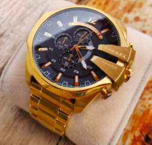 Diesel Mega Chief Chronograph Full Gold Black Dial Men's Watch for man DZ4361 Gift