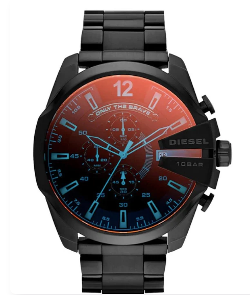 Diesel Chronograph Men's Watch For Man Red Blue Glass Multi Color Full Black Looks Good On Jacket For Man Gift - Dz4318