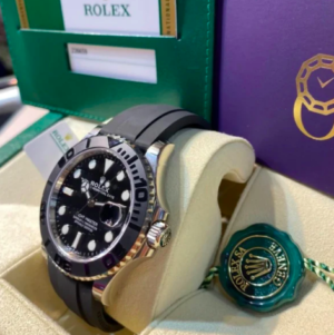 Rolex Yacht-Master Analog Black Dial Ceramic Bezel In Silver Color Oysterflex Silicon Bracelet Men's Watch For Man Rlx-M268656