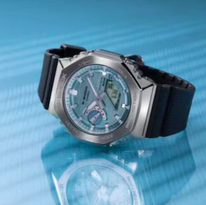 Casio G-Shock Solar Stainless Steel, Analog Digital with Ice Blue Dial/ Black Band Sport Men's Watch-GS-6447