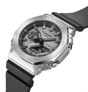 G-shock Metal Covered Silver/Black Round Analog+Digital World Time Multi-Function Resin Band Sports Watch GS-2100