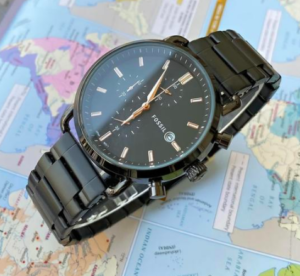 fossil-fs-666-black-dail-rose-gold-hands-with-chornograph-date-stainless-steel-straps-mens-watch-for-man