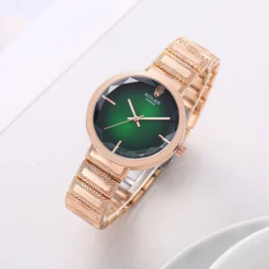 Women's Acnos Chronograph Green Dial Rose Gold Strap Watch For Women RLX-2408